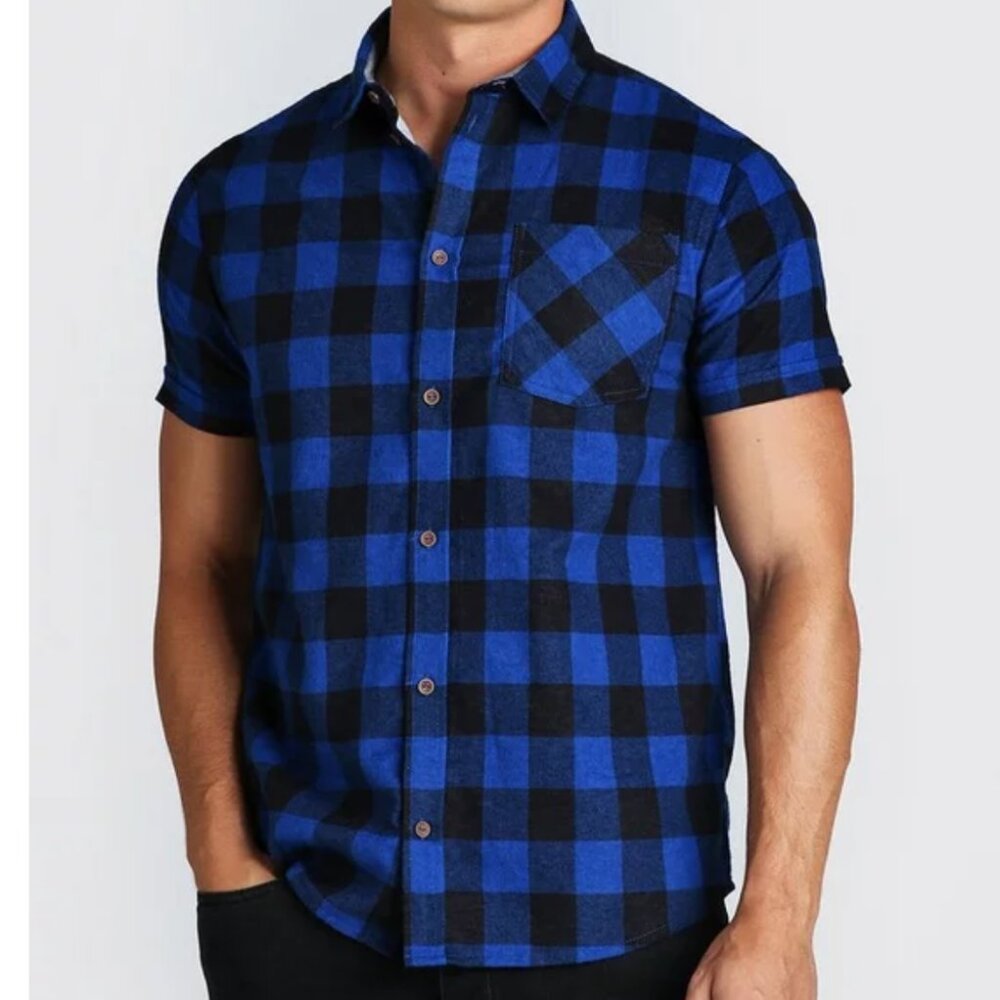 Blue and Black Checkered Men's Shirt